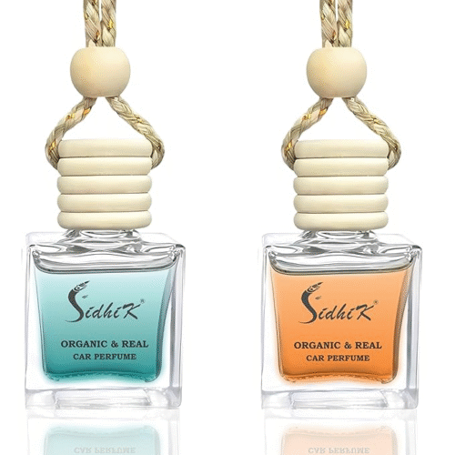 Hanging Car Freshener Perfume Diffuser with Wooden Lid, Aqua & Musk Fragrance (10ml Each, Pack of 2)