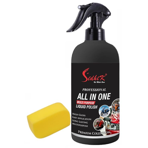 All-in-One Car & Bike Polish for Paint, Chrome, Plastic, Leather & Metal (300ml with Sponge)